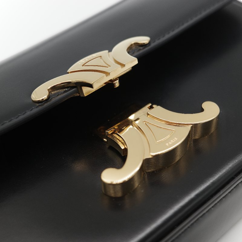 Celine 思琳 Claude 凱旋門 黑色 亮面小牛皮 金扣 長型 單肩包 腋下包-11