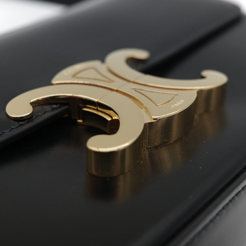 Celine 思琳 Claude 凱旋門 黑色 亮面小牛皮 金扣 長型 單肩包 腋下包-12