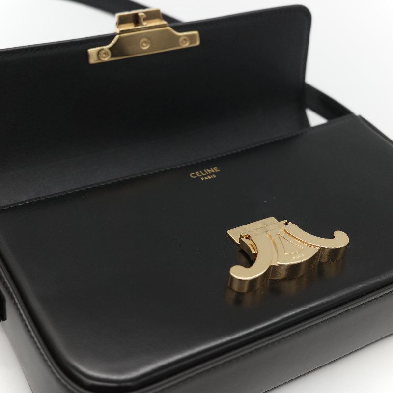 Celine 思琳 Claude 凱旋門 黑色 亮面小牛皮 金扣 長型 單肩包 腋下包-13
