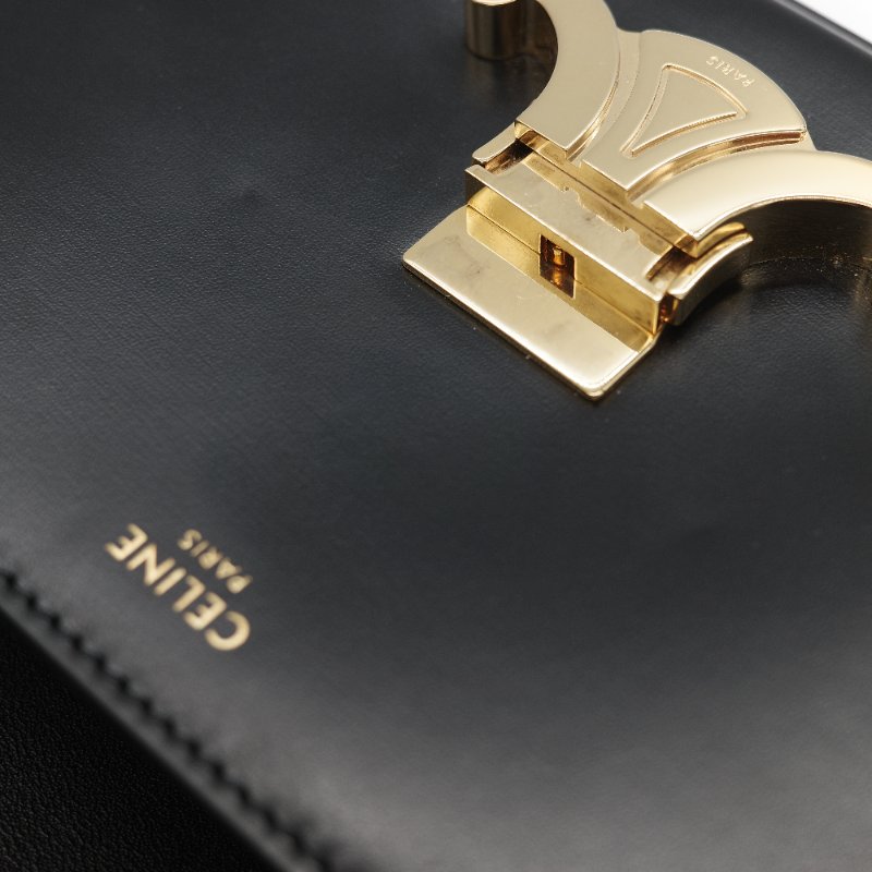 Celine 思琳 Claude 凱旋門 黑色 亮面小牛皮 金扣 長型 單肩包 腋下包-15