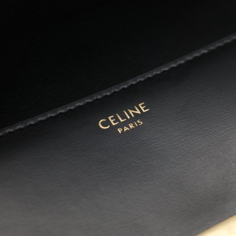 Celine 思琳 Claude 凱旋門 黑色 亮面小牛皮 金扣 長型 單肩包 腋下包-16