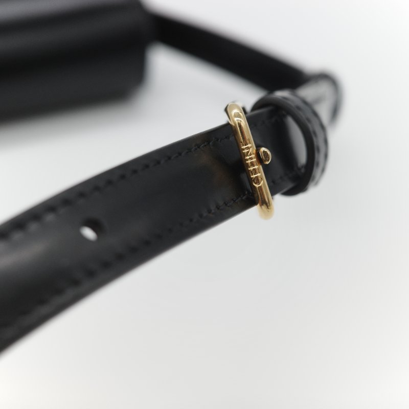 Celine 思琳 Claude 凱旋門 黑色 亮面小牛皮 金扣 長型 單肩包 腋下包-20