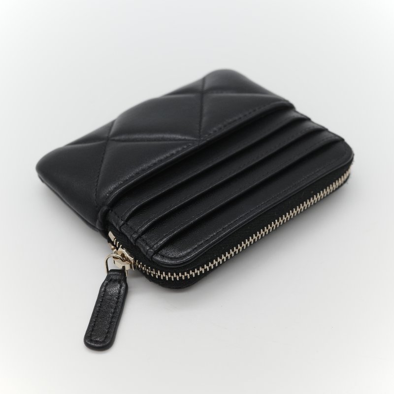 (大全配♥️)Chanel 香奈兒 19 大菱格紋 黑色羊皮 拉鍊 零錢包(卡位+零錢位)-6