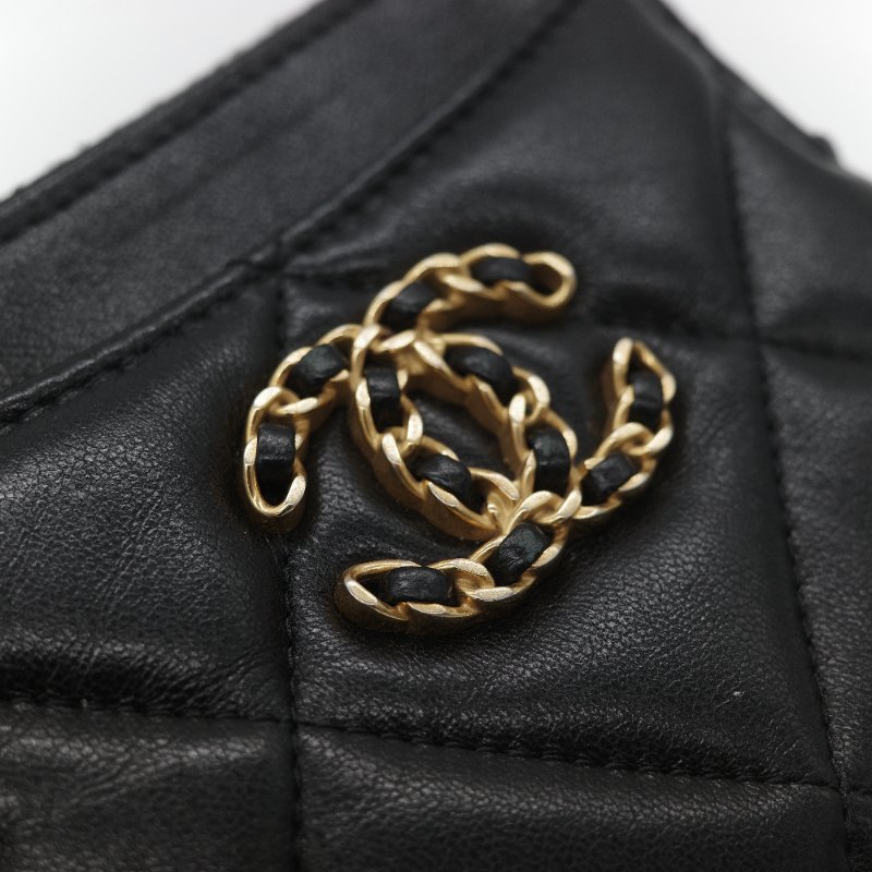 (大全配♥️)Chanel 香奈兒 19 大菱格紋 黑色羊皮 拉鍊 零錢包(卡位+零錢位)-8