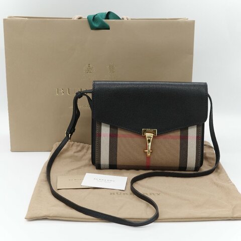 Burberry 巴寶莉 Small Macken 經典格紋 棕色牛皮 帆布 小型 斜背包 肩背包 馬鞍包