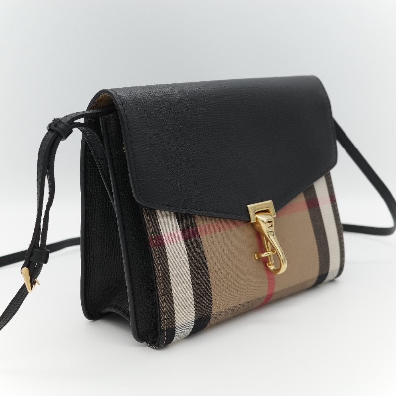 Burberry 巴寶莉 Small Macken 經典格紋 棕色牛皮 帆布 小型 斜背包 肩背包 馬鞍包-2