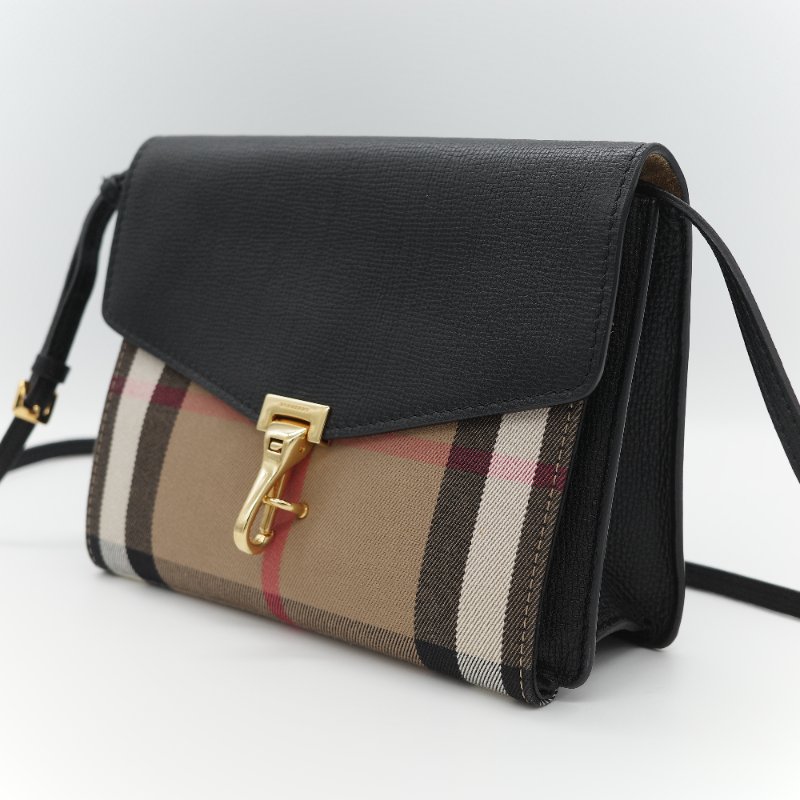 Burberry 巴寶莉 Small Macken 經典格紋 棕色牛皮 帆布 小型 斜背包 肩背包 馬鞍包-3