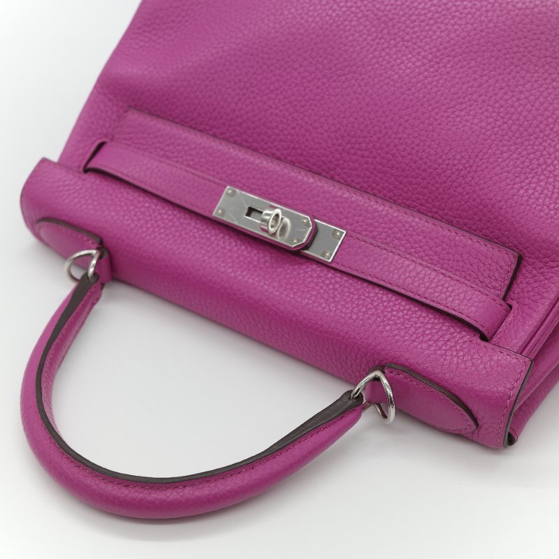 Hermès 愛馬仕 Kelly 28 凱莉 28 海葵紫 TC 牛皮 銀扣 手提包 斜背 兩用包-8
