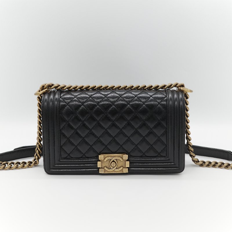 全網最低🌟品牌月特價(狀況好♥️配件齊全)Chanel 香奈兒 Leboy 25 菱格紋 油蠟牛皮 黑色 復古金扣 鏈條包 斜挎包 單肩包-1