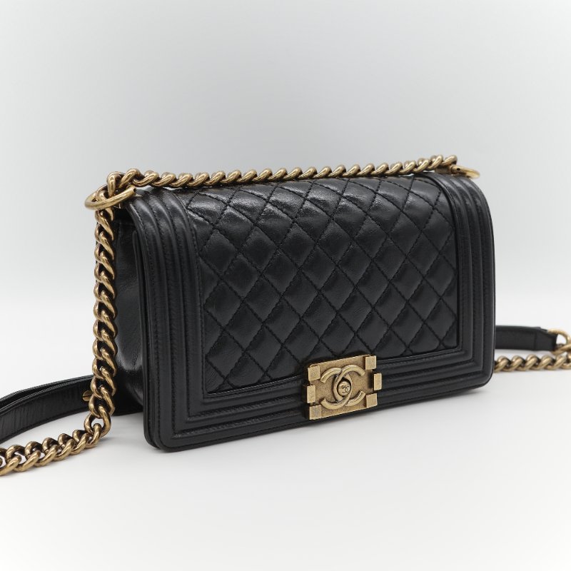 全網最低🌟品牌月特價(狀況好♥️配件齊全)Chanel 香奈兒 Leboy 25 菱格紋 油蠟牛皮 黑色 復古金扣 鏈條包 斜挎包 單肩包-2