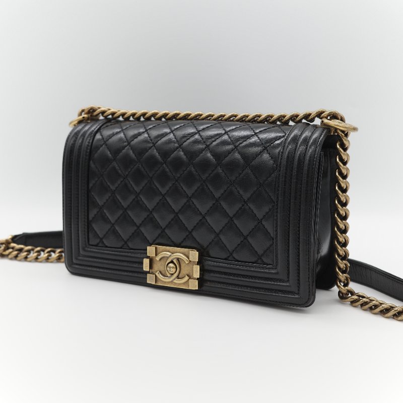 全網最低🌟品牌月特價(狀況好♥️配件齊全)Chanel 香奈兒 Leboy 25 菱格紋 油蠟牛皮 黑色 復古金扣 鏈條包 斜挎包 單肩包-3