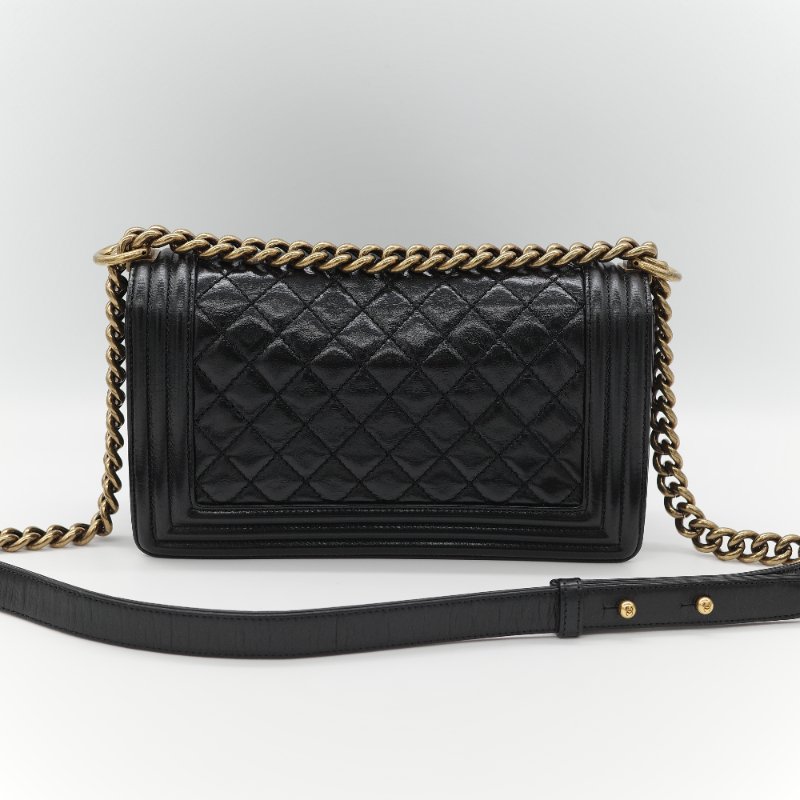 全網最低🌟品牌月特價(狀況好♥️配件齊全)Chanel 香奈兒 Leboy 25 菱格紋 油蠟牛皮 黑色 復古金扣 鏈條包 斜挎包 單肩包-4