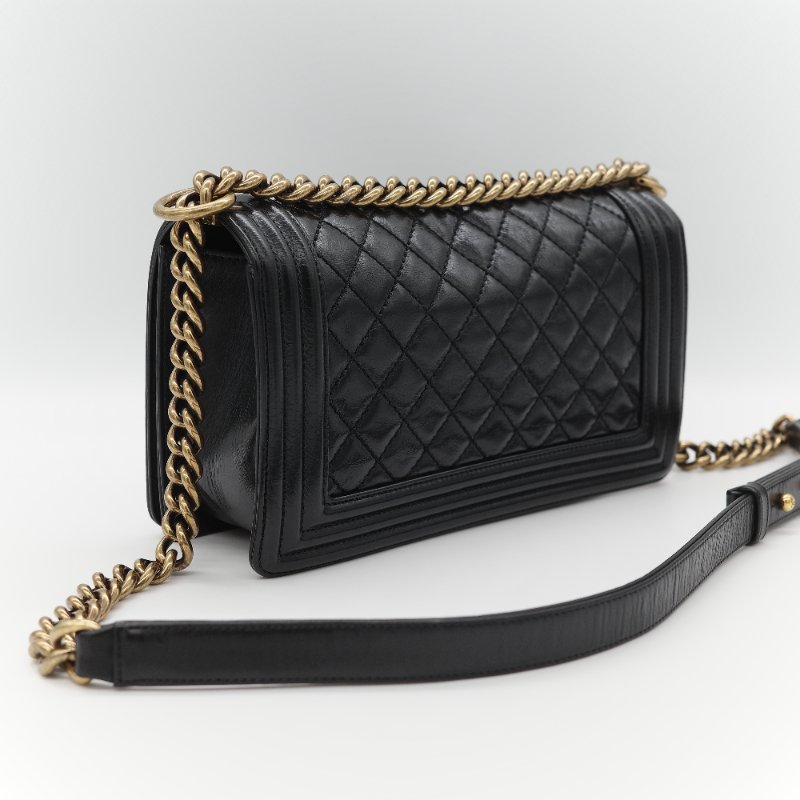 全網最低🌟品牌月特價(狀況好♥️配件齊全)Chanel 香奈兒 Leboy 25 菱格紋 油蠟牛皮 黑色 復古金扣 鏈條包 斜挎包 單肩包-5