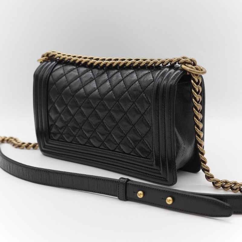 全網最低🌟品牌月特價(狀況好♥️配件齊全)Chanel 香奈兒 Leboy 25 菱格紋 油蠟牛皮 黑色 復古金扣 鏈條包 斜挎包 單肩包-6