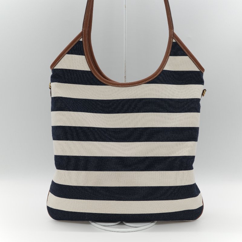 Miu Miu 繆繆 Ivy 藍白雙色 帆布 牛皮 大容量 單肩包 托特包-5