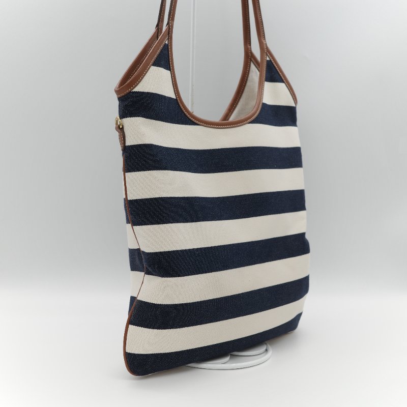 Miu Miu 繆繆 Ivy 藍白雙色 帆布 牛皮 大容量 單肩包 托特包-6