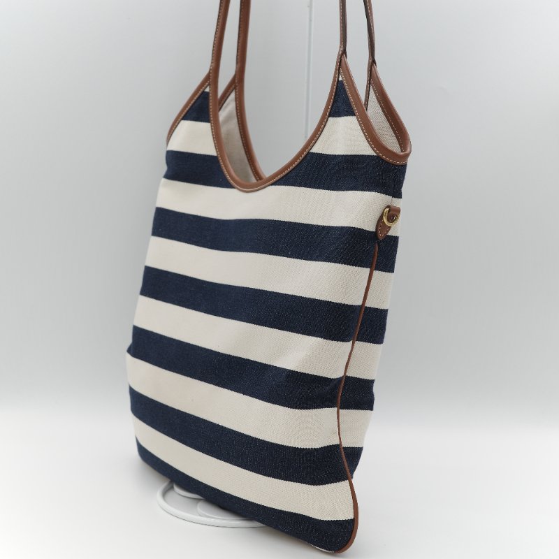 Miu Miu 繆繆 Ivy 藍白雙色 帆布 牛皮 大容量 單肩包 托特包-7