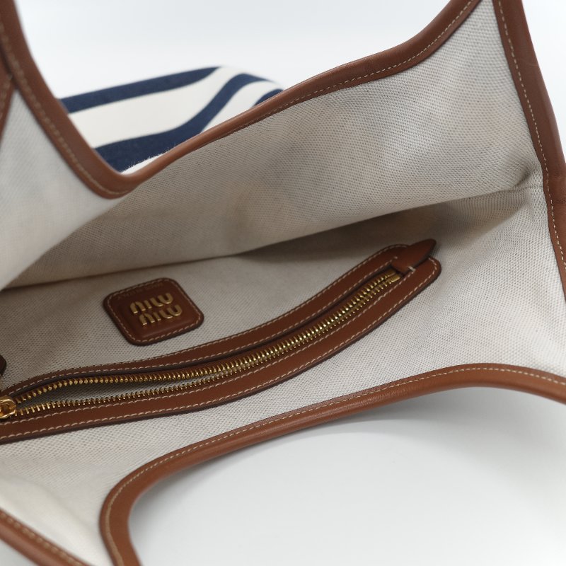 Miu Miu 繆繆 Ivy 藍白雙色 帆布 牛皮 大容量 單肩包 托特包-18