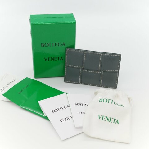 Bottega Veneta 寶緹嘉 Cassette 灰綠色 縫線編織 牛皮 卡片夾