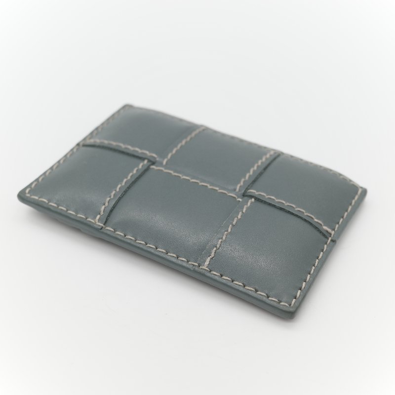 Bottega Veneta 寶緹嘉 Cassette 灰綠色 縫線編織 牛皮 卡片夾-4