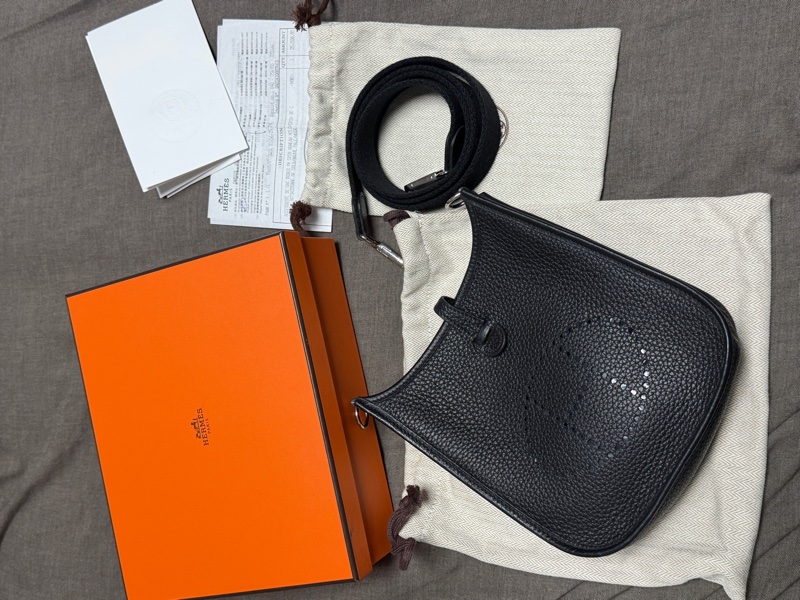 HERMES MINI EVELYNE 黑銀 全配-0