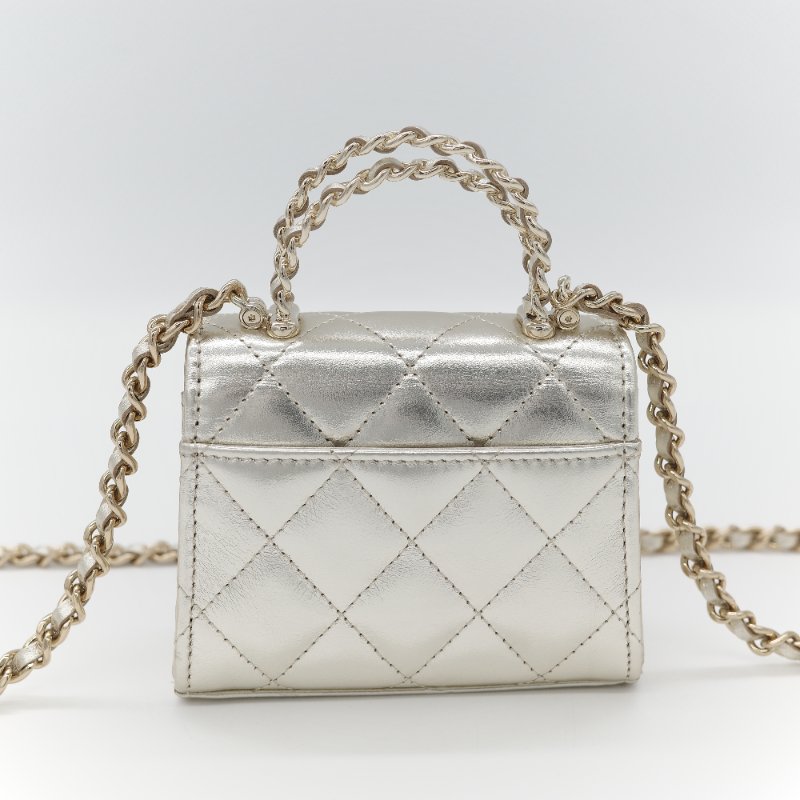 (稀有款♥️全網唯一)Chanel 香奈兒 香檳銀色 牛皮 Kelly 雙手提 鏈條包 斜挎包-4