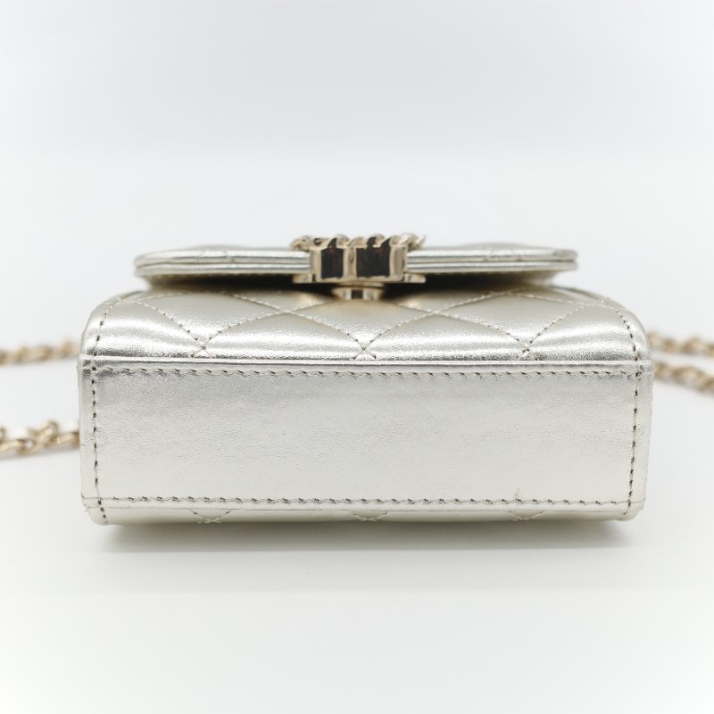 (稀有款♥️全網唯一)Chanel 香奈兒 香檳銀色 牛皮 Kelly 雙手提 鏈條包 斜挎包-6