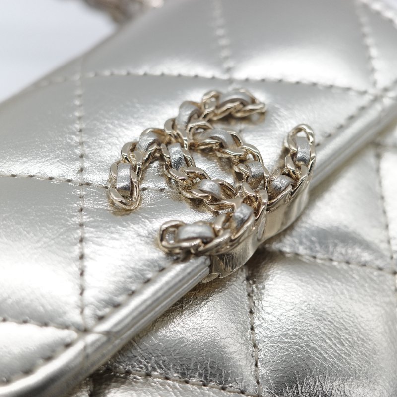 (稀有款♥️全網唯一)Chanel 香奈兒 香檳銀色 牛皮 Kelly 雙手提 鏈條包 斜挎包-9