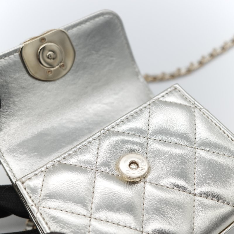 (稀有款♥️全網唯一)Chanel 香奈兒 香檳銀色 牛皮 Kelly 雙手提 鏈條包 斜挎包-14