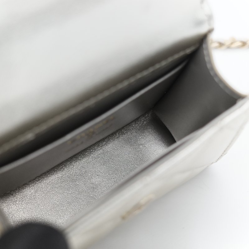 (稀有款♥️全網唯一)Chanel 香奈兒 香檳銀色 牛皮 Kelly 雙手提 鏈條包 斜挎包-16