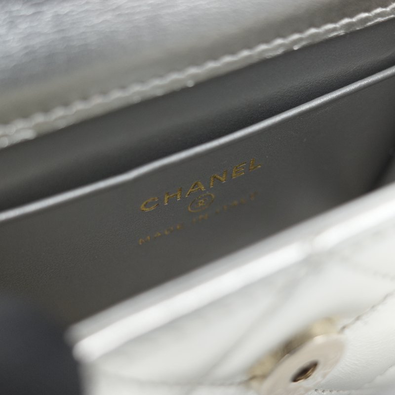 (稀有款♥️全網唯一)Chanel 香奈兒 香檳銀色 牛皮 Kelly 雙手提 鏈條包 斜挎包-17