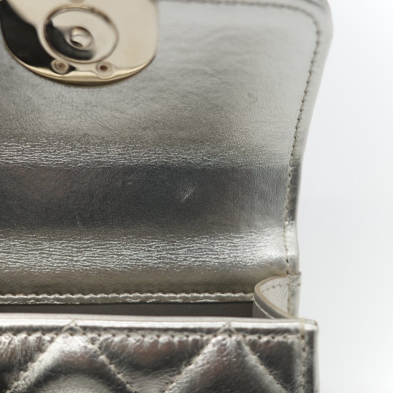 (稀有款♥️全網唯一)Chanel 香奈兒 香檳銀色 牛皮 Kelly 雙手提 鏈條包 斜挎包-19