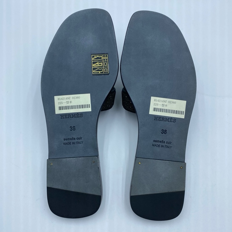 仅试穿 愛馬仕/Hermes 黑色鑽面拖鞋 36碼-6