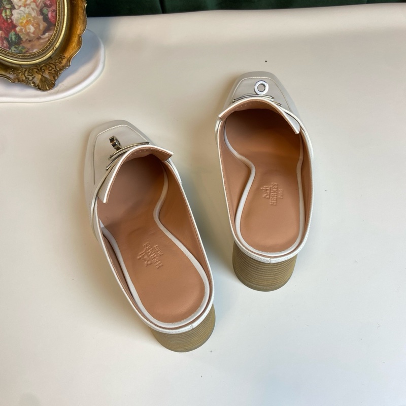 HERMES愛馬仕 Blossom系列 白色包頭粗跟包頭拖鞋。女鞋36碼,鞋跟高6.5cm。-7