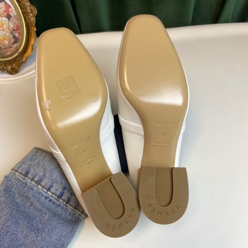 HERMES愛馬仕 Blossom系列 白色包頭粗跟包頭拖鞋。女鞋36碼,鞋跟高6.5cm。-9