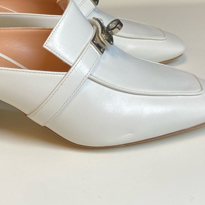 HERMES愛馬仕 Blossom系列 白色包頭粗跟包頭拖鞋。女鞋36碼,鞋跟高6.5cm。-10