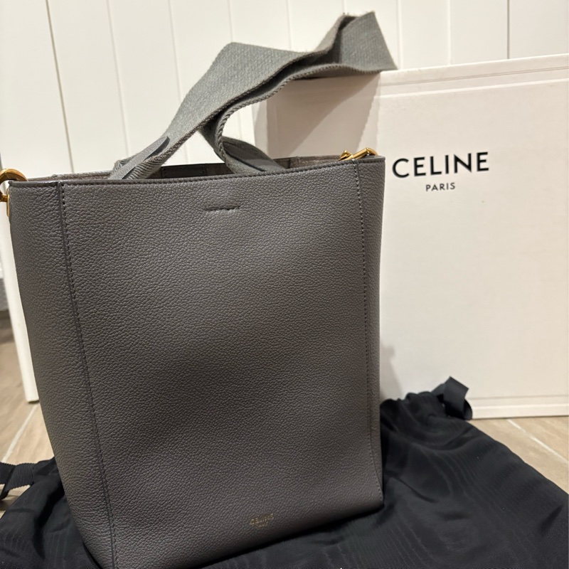 CELINE SANGLE BUCKET灰色 牛皮肩背包 小號-0