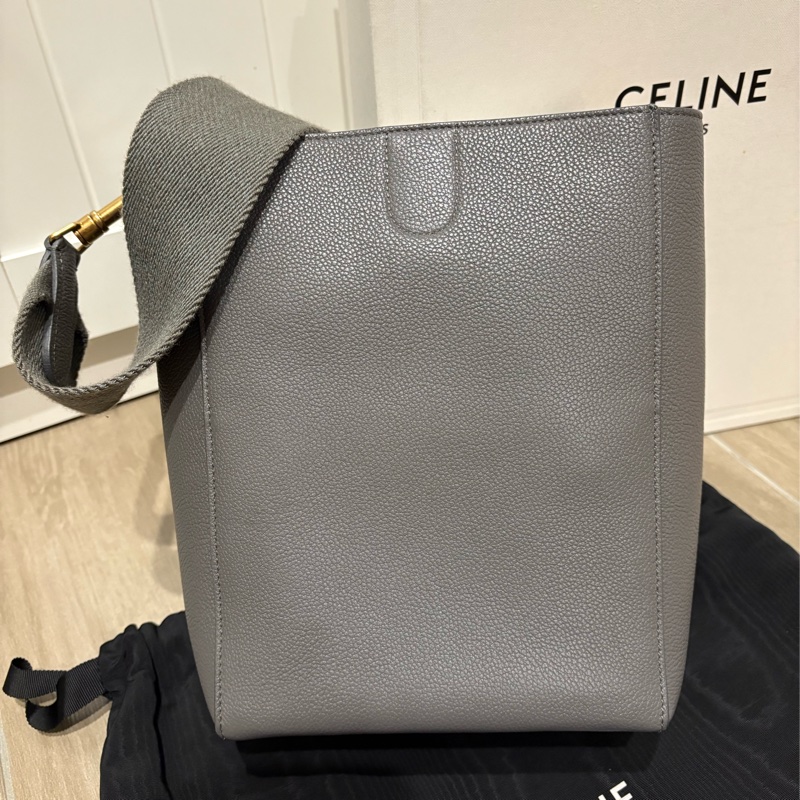 CELINE SANGLE BUCKET灰色 牛皮肩背包 小號-2