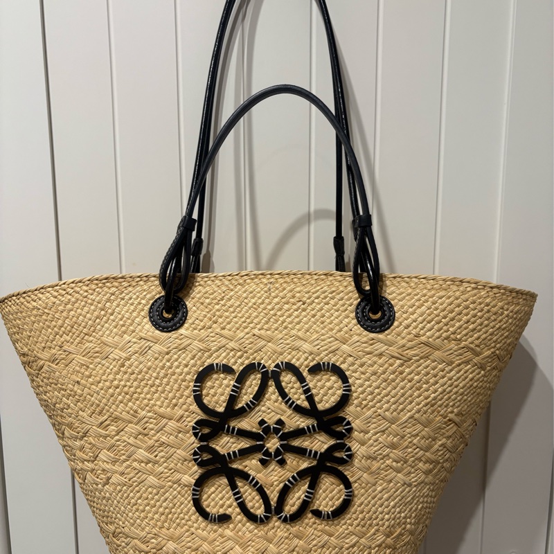 Loewe 小牛皮 Anagram 竹編包 黑色中號-6