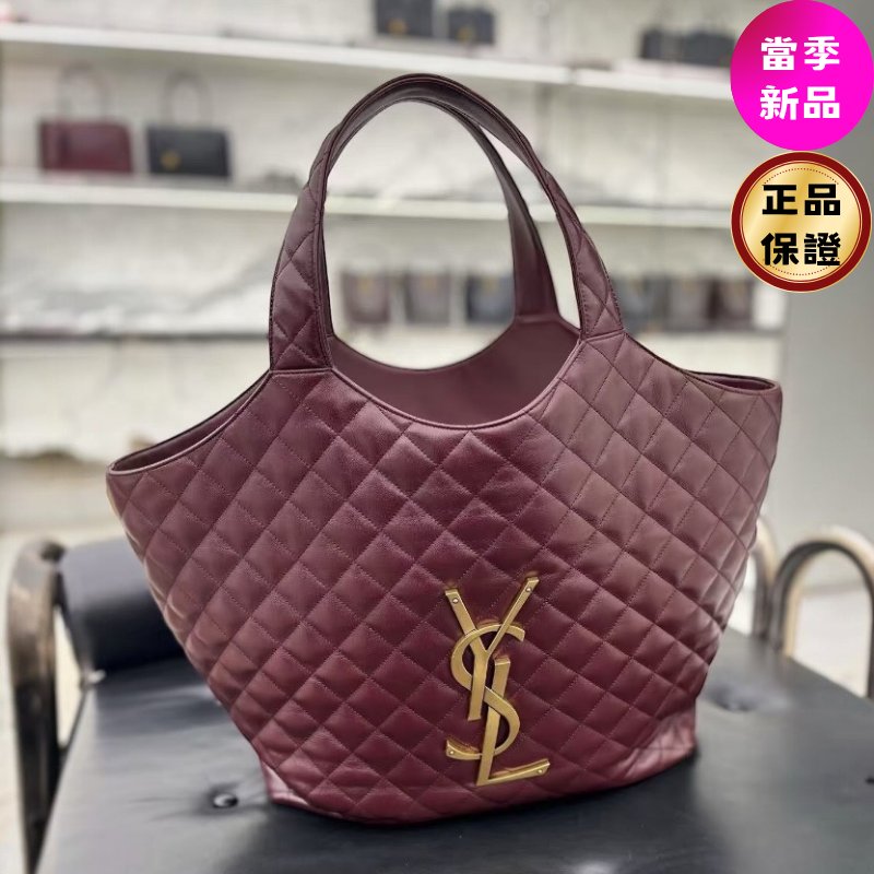 ✨2026季度全新✨Saint Laurent 698651 YSL Icare 絎縫小羊皮超大型購物包 卡本內酒紅色-0