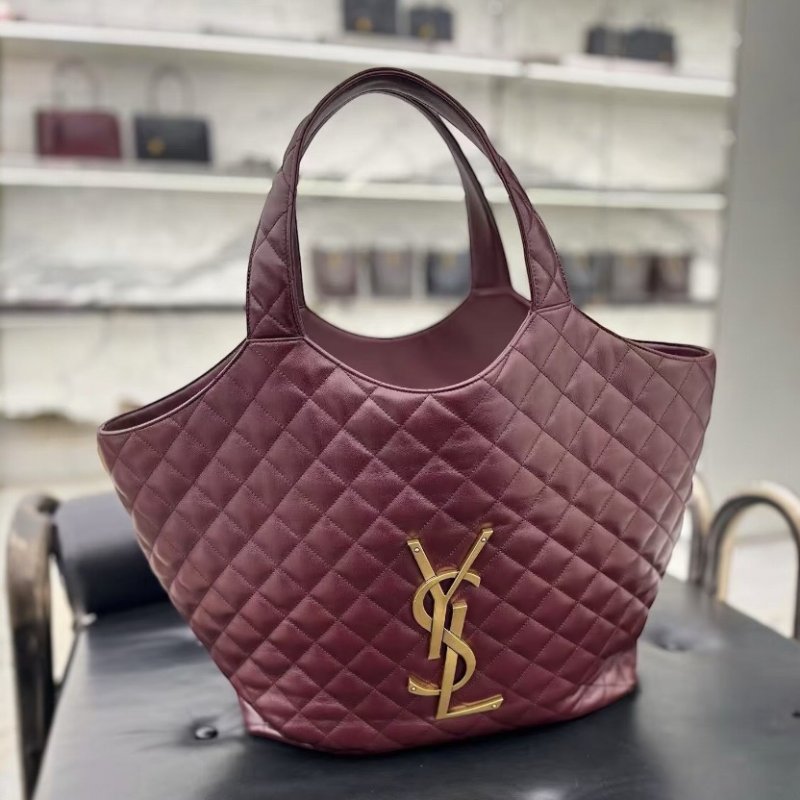 ✨2026季度全新✨Saint Laurent 698651 YSL Icare 絎縫小羊皮超大型購物包 卡本內酒紅色-2