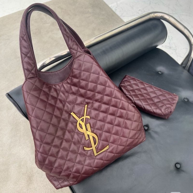 ✨2026季度全新✨Saint Laurent 698651 YSL Icare 絎縫小羊皮超大型購物包 卡本內酒紅色-5