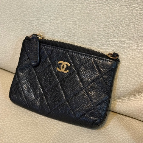 chanel 香奈兒 零錢包 黑色 一字零錢包 小廢包 黑金 附防塵袋 副廠鏈子 出清