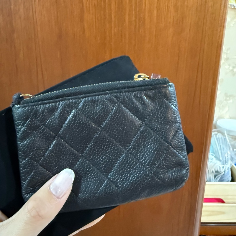 chanel 香奈兒 零錢包 黑色 一字零錢包 小廢包 黑金 附防塵袋 副廠鏈子 出清-5