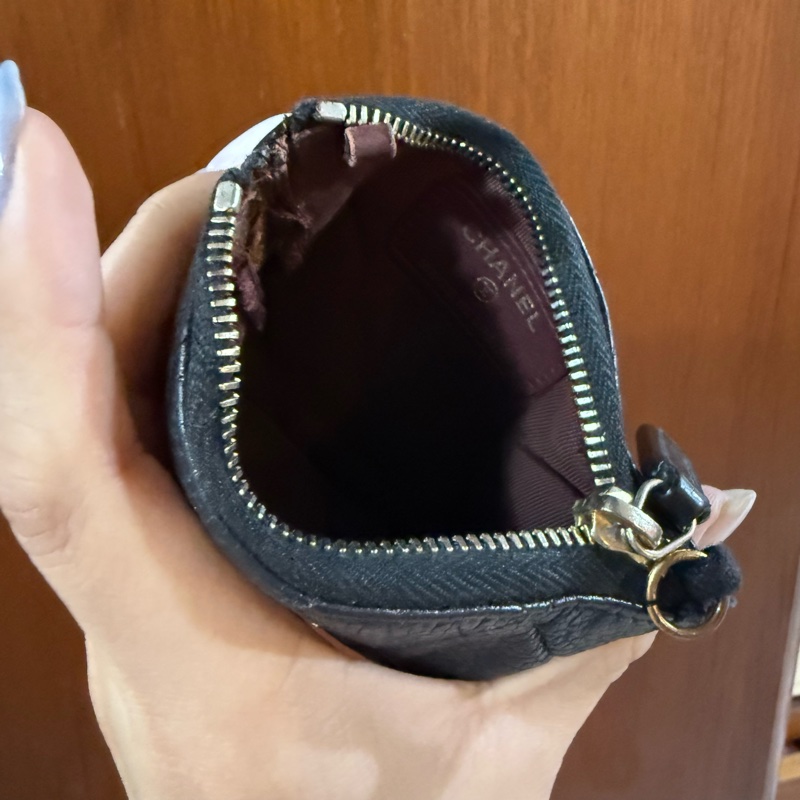 chanel 香奈兒 零錢包 黑色 一字零錢包 小廢包 黑金 附防塵袋 副廠鏈子 出清-7