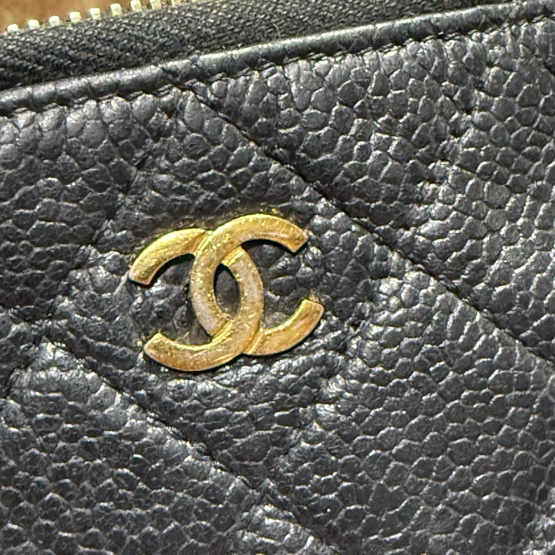 chanel 香奈兒 零錢包 黑色 一字零錢包 小廢包 黑金 附防塵袋 副廠鏈子 出清-11