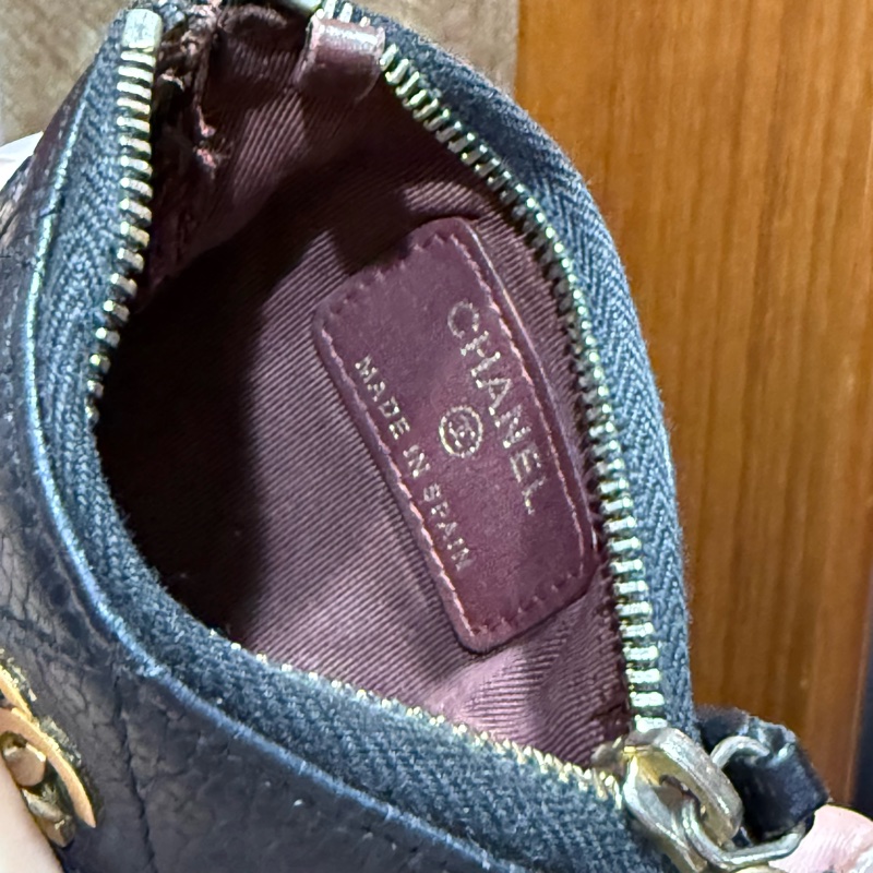chanel 香奈兒 零錢包 黑色 一字零錢包 小廢包 黑金 附防塵袋 副廠鏈子 出清-12
