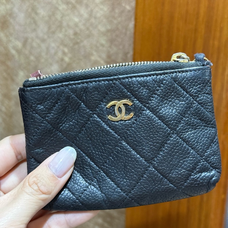 chanel 香奈兒 零錢包 黑色 一字零錢包 小廢包 黑金 附防塵袋 副廠鏈子 出清-17