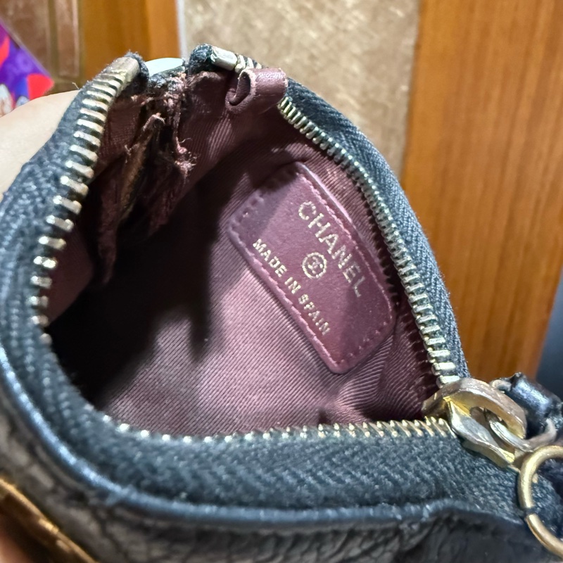 chanel 香奈兒 零錢包 黑色 一字零錢包 小廢包 黑金 附防塵袋 副廠鏈子 出清-23