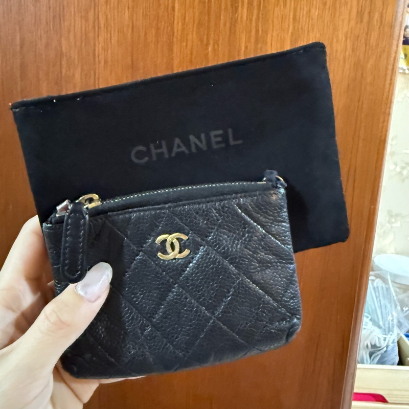 chanel 香奈兒 零錢包 黑色 一字零錢包 小廢包 黑金 附防塵袋 副廠鏈子 出清-24